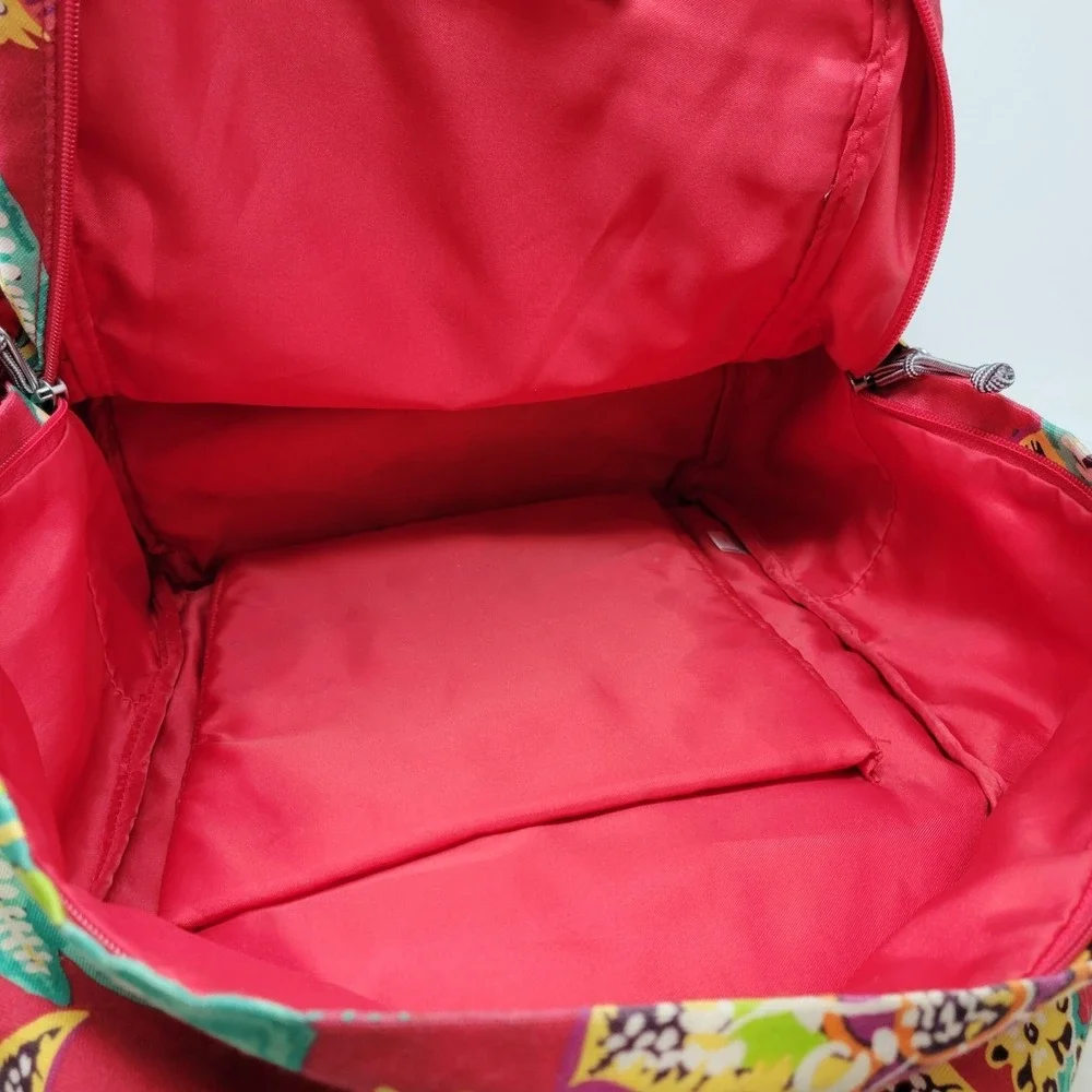 Vera Bradley Backpack Womens Medium‎ Red Floral Canvas Pockets Zip School Travel